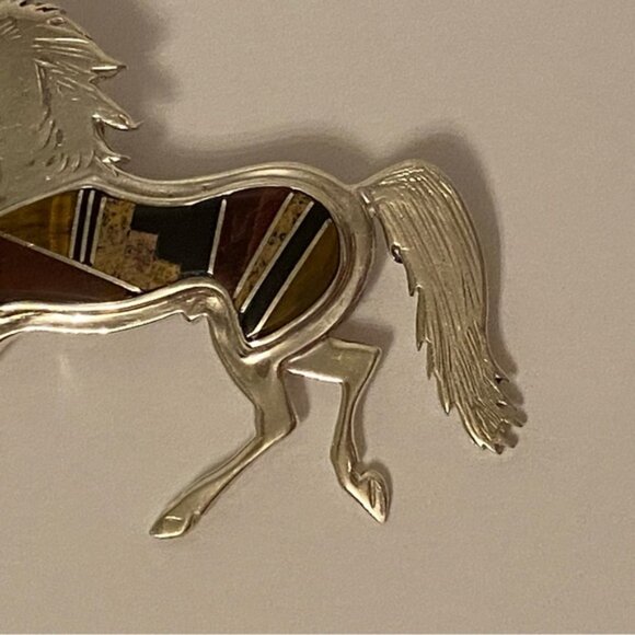 P. BECENTI CALVIN BEGAY NAVAJO BROOCH STERLING SILVER MULTI STONE INLAY HORSE - Picture 9 of 15